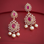 Silver-Plated & Blue Oxidised Geometric Drop Earrings