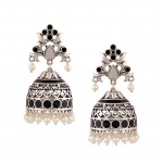 Silver-Plated Oxidized Geometric Jhumkas Earrings