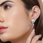 Silver-Plated & Red Leaf Shaped Drop Earrings